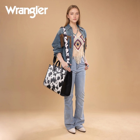Wrangler Carry-All Large Tote Work Tote /Crossbody - Cow-Black - Picture 7 of 8